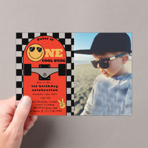 Invitations En Acrylique Une photo de skateboard pour le 1er anniversaire d
