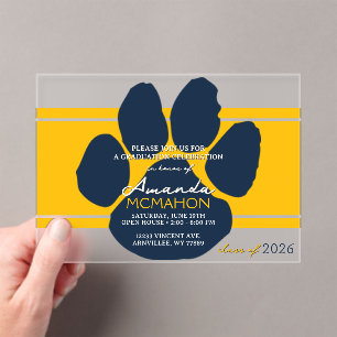 Invitations En Acrylique Unique Gold & Navy Graduation Pawprint Élégant