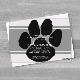 Invitations En Acrylique Unique Gris & Noir Graduation Pawprint Élégant
