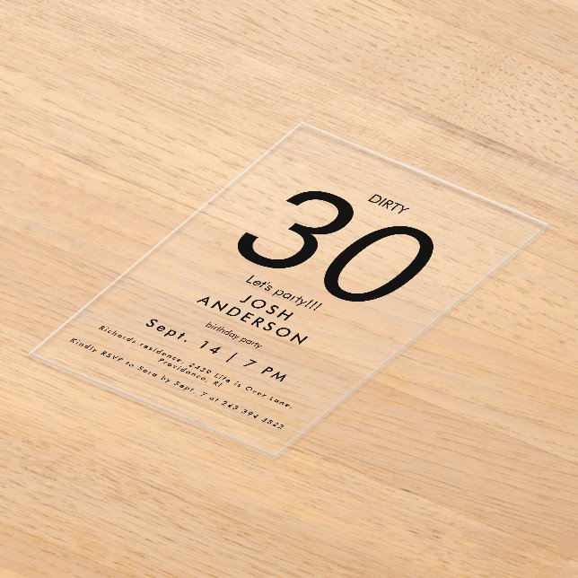 Invitations En Acrylique Upscale Dirty 30 Faisons la fête Anniversaire (Poser)