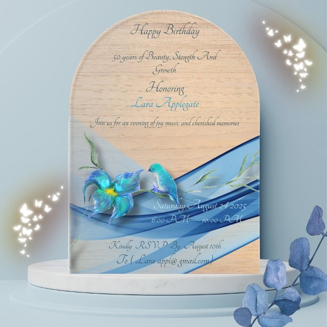 Invitations En Acrylique vague bleue 50 ans Anniversaire acrylique invitati (Créateur téléchargé)