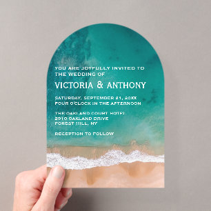 Invitations En Acrylique Vague Océanique, Mariage sur la Plage