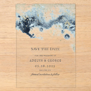 Invitations En Acrylique Vagues à l'aquarelle Save The Date minimaliste
