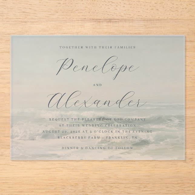 Invitations En Acrylique Vagues Océaniques Bleues Tranquilles (Recto)