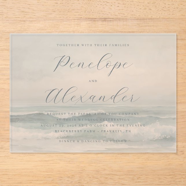 Invitations En Acrylique Vagues tranquilles de la plage bleue (Recto)