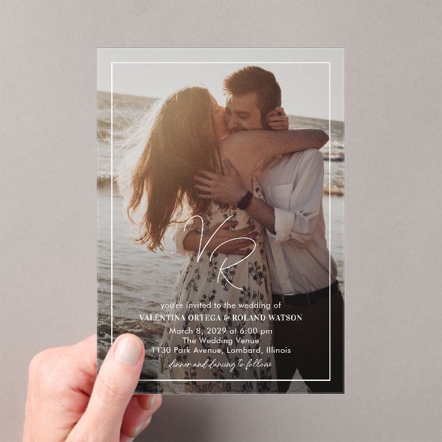Invitations En Acrylique Valentina Photo Mariage moderne (In situ (ordinateur de poche))