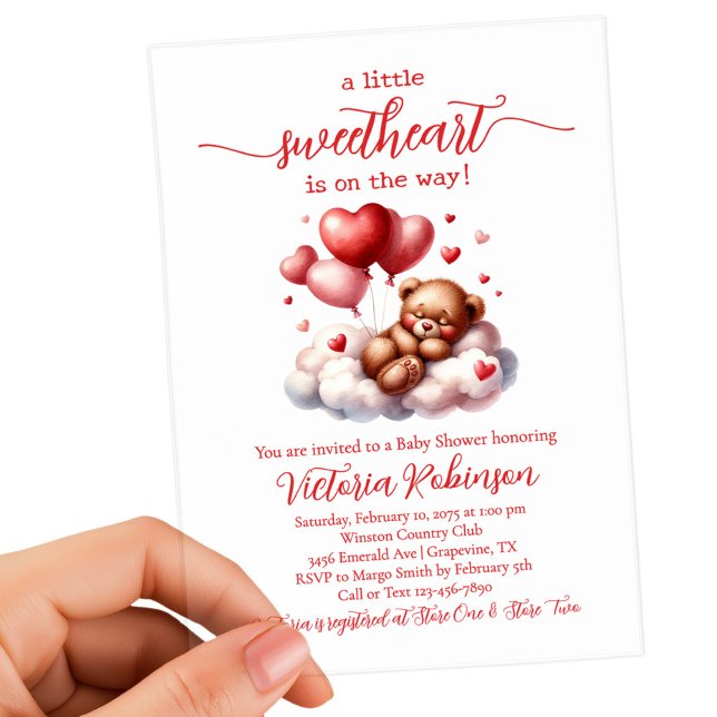 Invitations En Acrylique Valentine Bear Baby shower neutre de genre (Cute Valentine bear baby shower invitation. Gender neutral, add your event details.)