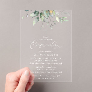 Invitations En Acrylique Végétation, feuilles d'eucalyptus, Boho, Confirmat