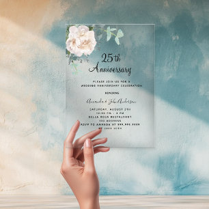 Invitations En Acrylique Végétation florale 25e anniversaire mariage clair