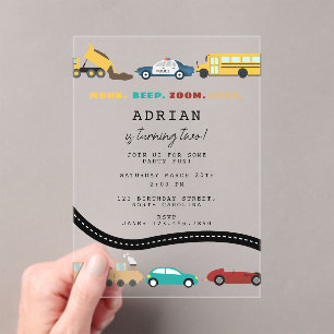 Invitations En Acrylique Véhicules de Transport de Ville Camion Deuxième An