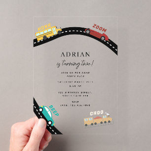 Invitations En Acrylique Véhicules de Transport de Ville Camion Deuxième An