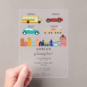 Invitations En Acrylique Véhicules de Transport de Ville Camion Deuxième An