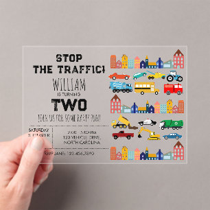 Invitations En Acrylique Véhicules de transport en ville Camion Deuxième an