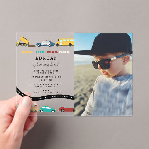 Invitations En Acrylique Véhicules de transport urbain Camion Photo d'anniv