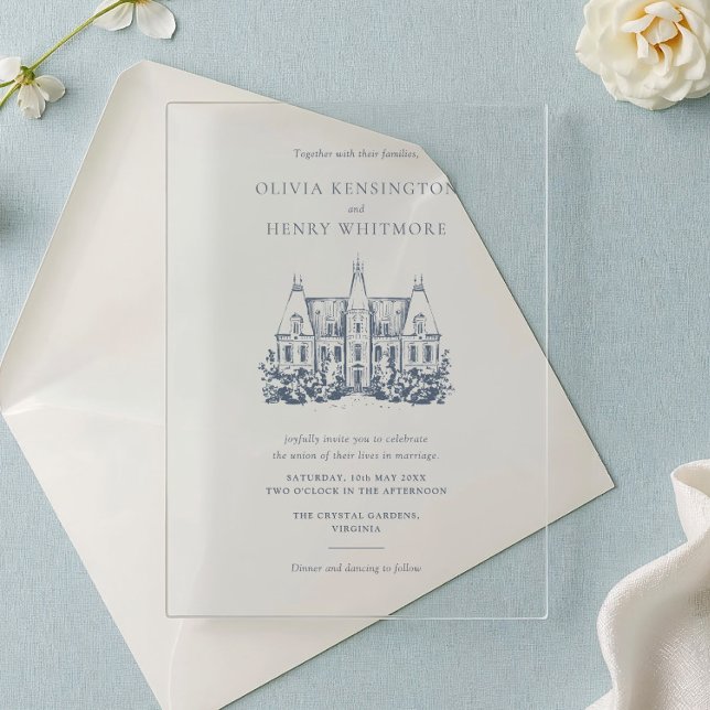 Invitations En Acrylique Venue Sketch Minimalist for Wedding (Créateur téléchargé)