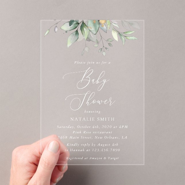 Invitations En Acrylique Verdure, Eucalyptus Feuilles, Boho, Baby shower (In situ (ordinateur de poche))