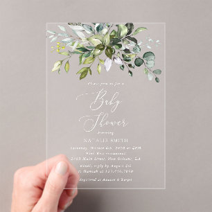 Invitations En Acrylique Verdure, Eucalyptus Feuilles, Boho, Baby shower