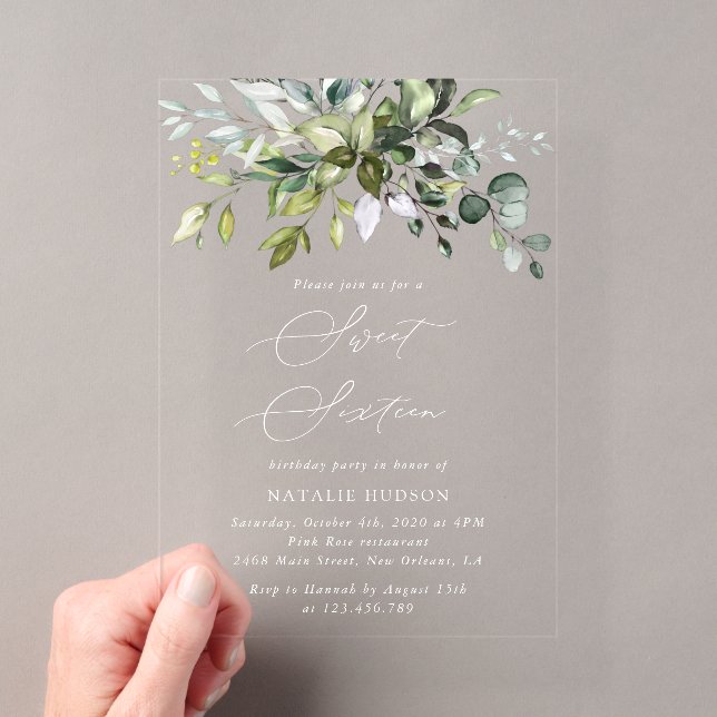 Invitations En Acrylique Verdure, Feuilles d'Eucalyptus, Bohème, Douce Seiz (In situ (ordinateur de poche))
