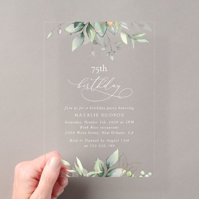 Invitations En Acrylique Verdure, Feuilles d'eucalyptus, Boho, Anniversaire (In situ (ordinateur de poche))