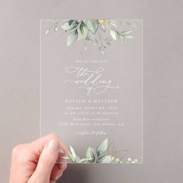 Invitations En Acrylique Verdure, Feuilles d'Eucalyptus, Mariage botanique (In situ (ordinateur de poche))