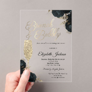 Invitations En Acrylique Verre à champagne Fleurs Sombres Vert