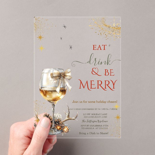 Invitations En Acrylique Verre à vin Eat Drink & Be Merry Bow (In situ (ordinateur de poche))