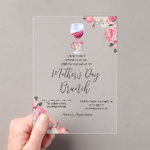 Invitations En Acrylique Verre à vin Fleurs Brunch de la fête des Mères