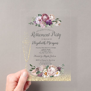 Invitations En Acrylique Verre à vin Paillettes Dorées Fleurs Tropicales Re