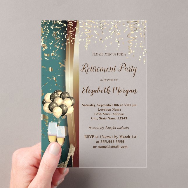 Invitations En Acrylique Verre à vin, talons hauts, Partie de retrait des b (In situ (ordinateur de poche))