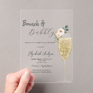 Invitations En Acrylique Verre de champagne Fleur blanche Brunch & Bubbly