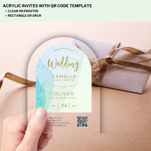 Invitations En Acrylique Verre de mer givré Code QR Abstrait RSVP Moderne