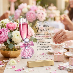 Invitations En Acrylique Verre de Prosecco et Flacon de Parfum Baby Shower