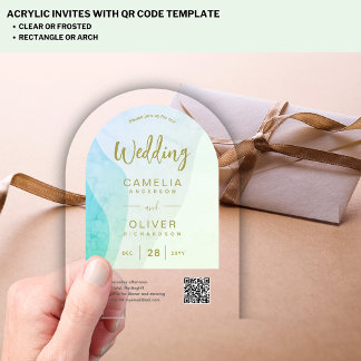 Invitations En Acrylique Verre Marin givré Abstrait Code QR RSVP Moderne