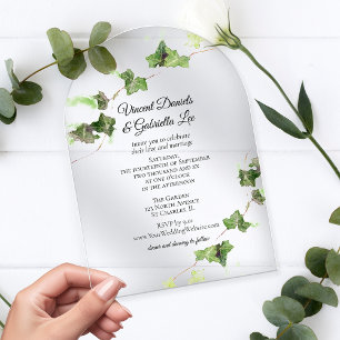 Invitations En Acrylique Vert anglais Vin Vin Mariage d'aquarelle