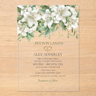 Invitations En Acrylique Vert Aquarelle Feuille Blanc Floral Or Mariage