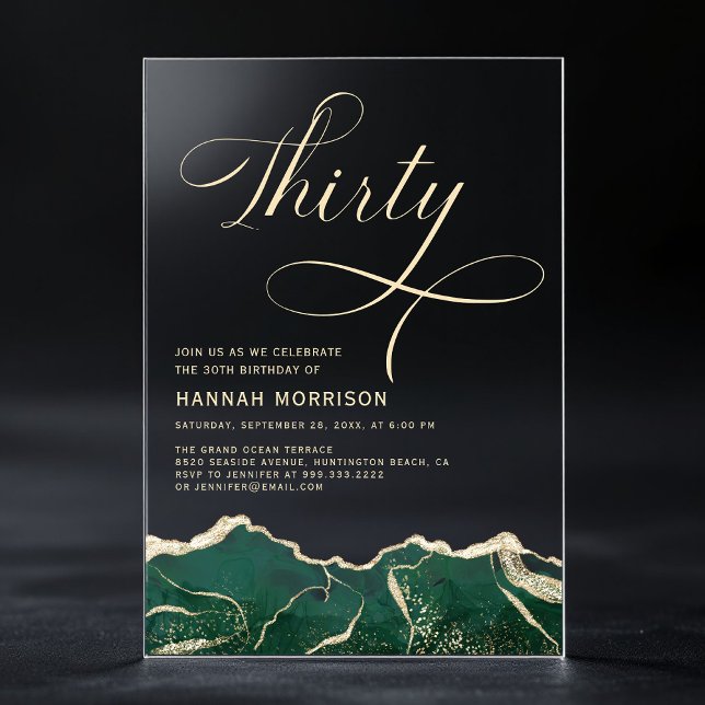 Invitations En Acrylique Vert émeraude Agate Or 30e Quarantième Anniversair (Créateur téléchargé)