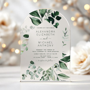 Invitations En Acrylique Vert émeraude Mariage Eucalyptus Verdure Élégant