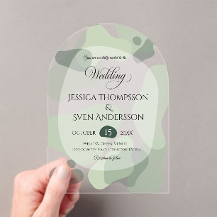 Invitations En Acrylique Vert organique Mariage Abstrait géométrique