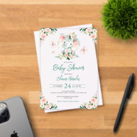 Vert rose mignon Baby shower de cadre d'éléphant F