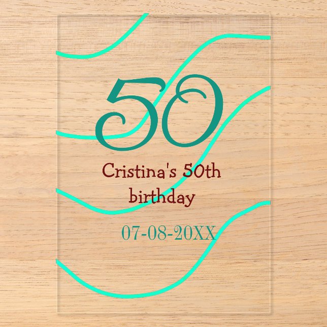 Invitations En Acrylique Vert rouge 50 anniversaire ajouter nom date p (Recto)