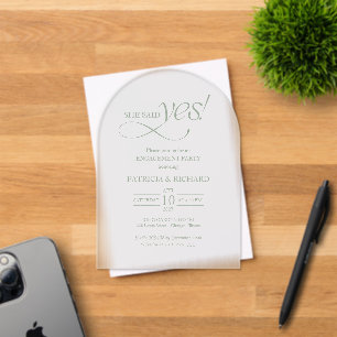 Invitations En Acrylique Vert sauge Arches Elle a dit oui Fête de fiançaill