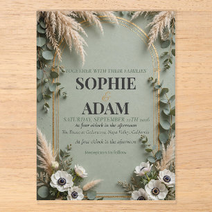 Invitations En Acrylique Vert sauge or feuille Art Déco Double Arche Acryli