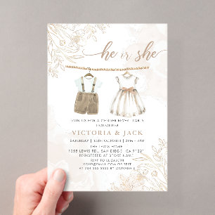 Invitations En Acrylique Vêtements de bébé fleur sauvage Il ou Elle Révélat