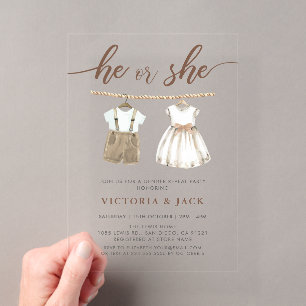 Invitations En Acrylique Vêtements de bébé neutres pour révélation de sexe