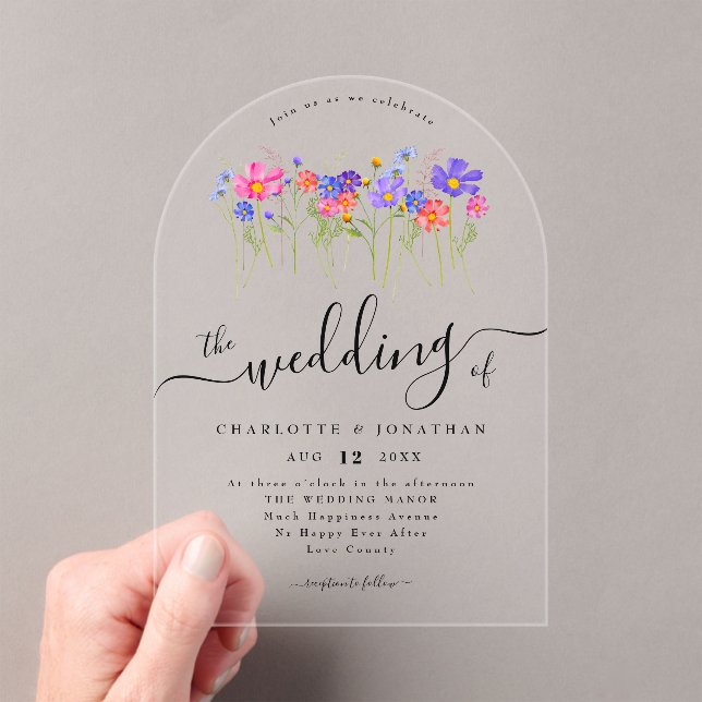 Invitations En Acrylique Vibrant Bold Colorful Boho Wildflower Wedding (In situ (ordinateur de poche))