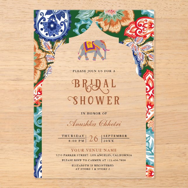 Invitations En Acrylique Vibrant éléphant d'art populaire indien pour la do (Recto)