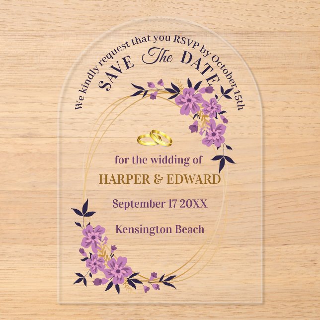 Invitations En Acrylique Vibrant Gras Mariage Fleur sauvage Enregistrer La  (Recto)