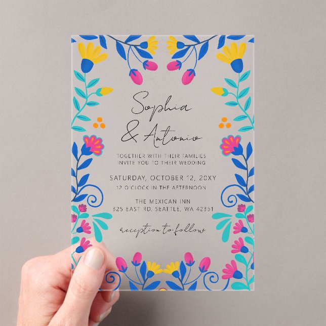 Invitations En Acrylique Vibrant mexicain Floral Fiesta Mariage (In situ (ordinateur de poche))
