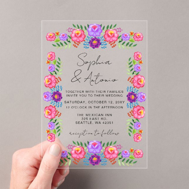 Invitations En Acrylique Vibrant Mexican Floral Fiesta Wedding (In situ (ordinateur de poche))