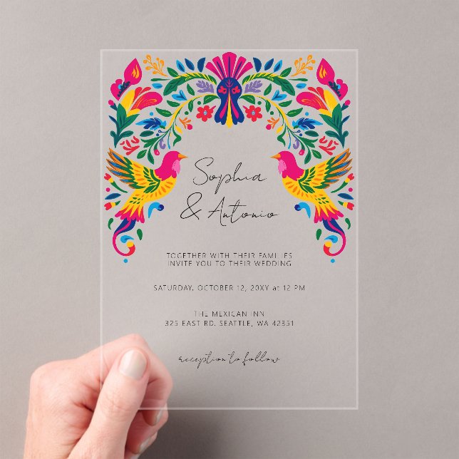 Invitations En Acrylique Vibrant Oiseaux mexicains Otomi Floral Fiesta Mari (In situ (ordinateur de poche))